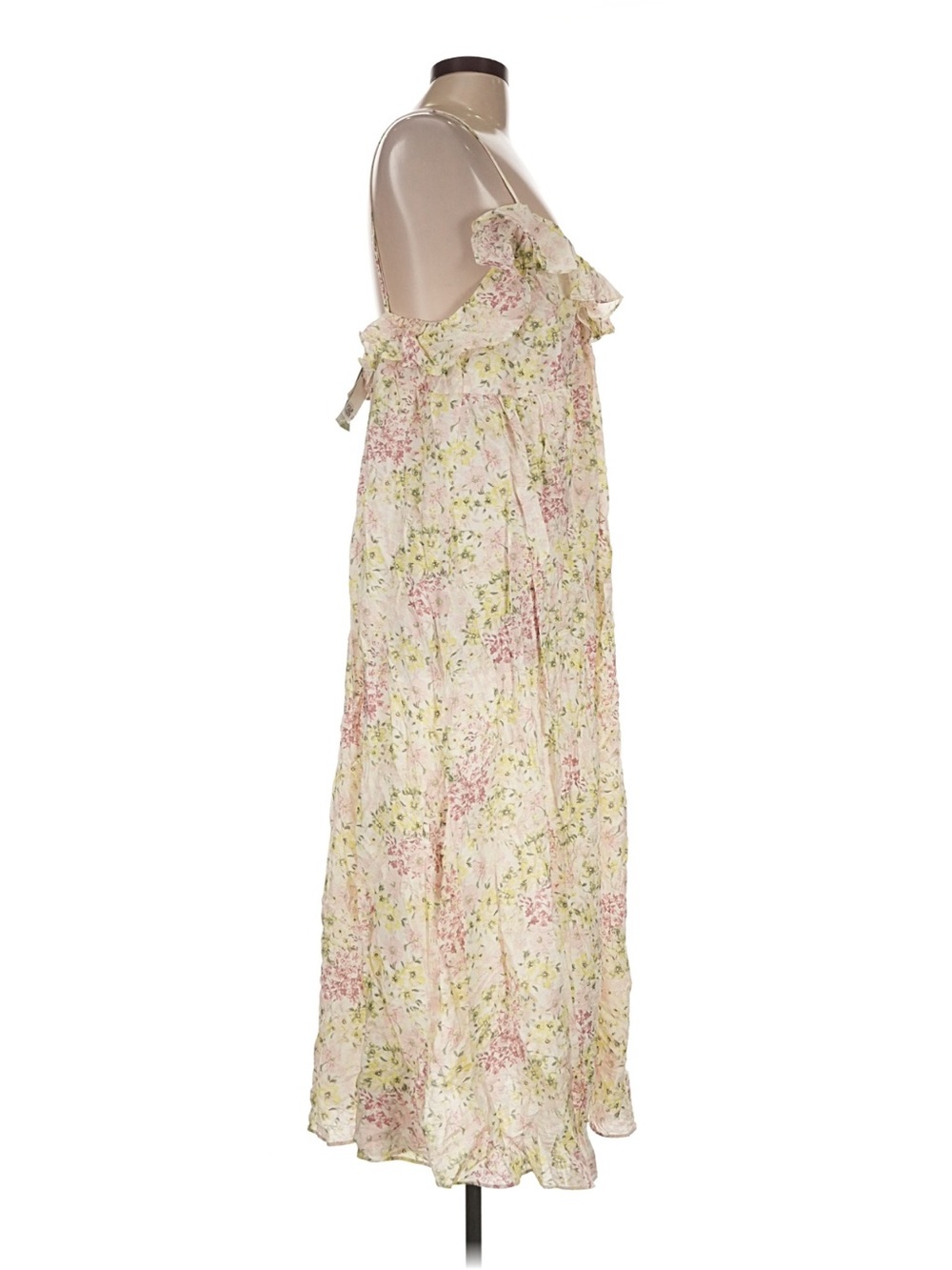 NWT H&M Floral Ruffle Spaghetti Strap Maxi Dress - Pale Pink & Green - Picture 5 of 5